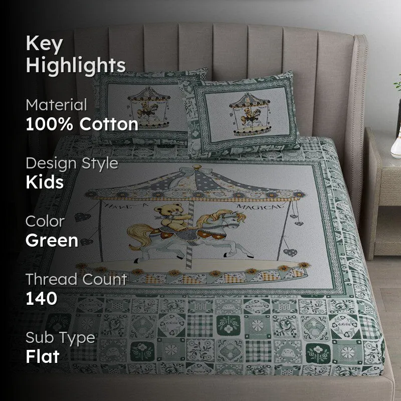 Candy Kingdom Kids Cotton Bedsheet (Green) - 140 TC media 2