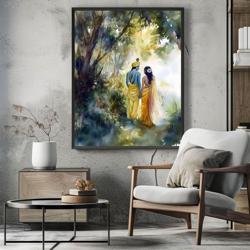 Sri Radha Krishna Archival Paper Wall Painting With Frame - Black media 3