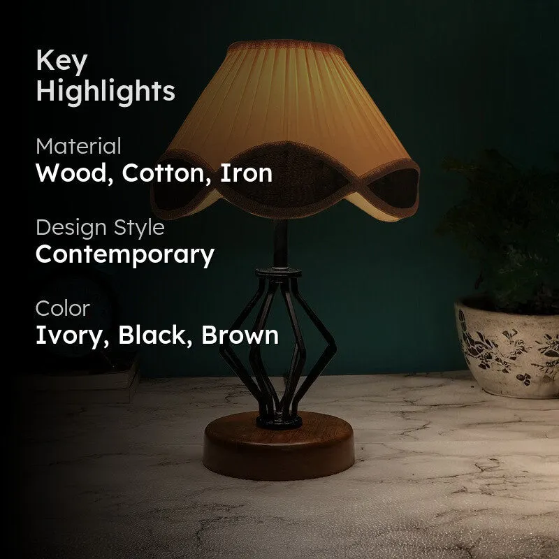 Aurenix Cotton Table Lamp With Wooden Base - Ivory media 2