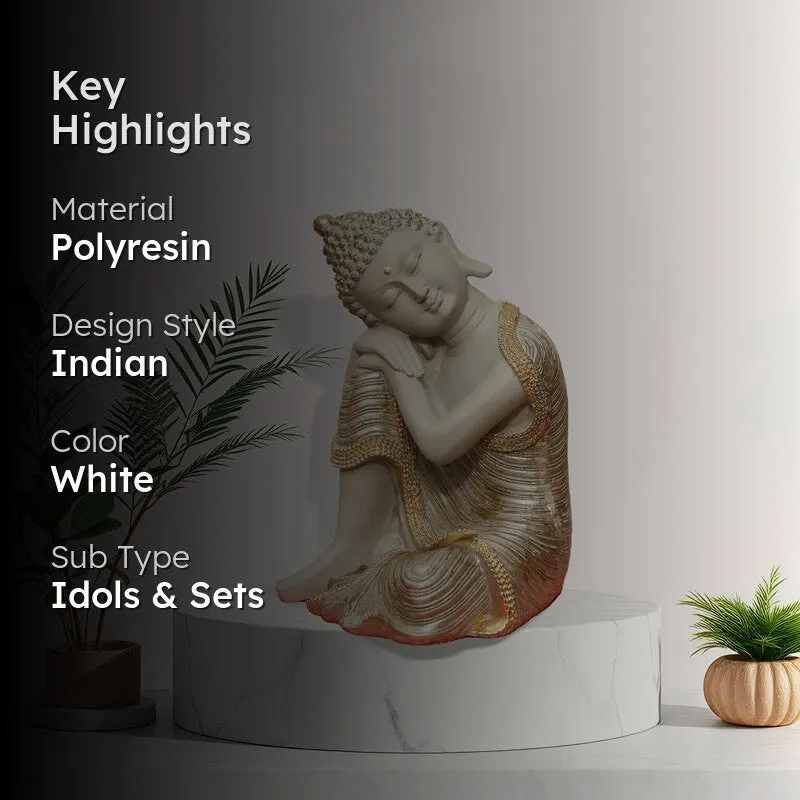 Zen Resting Buddha Showpiece - Cream media 2