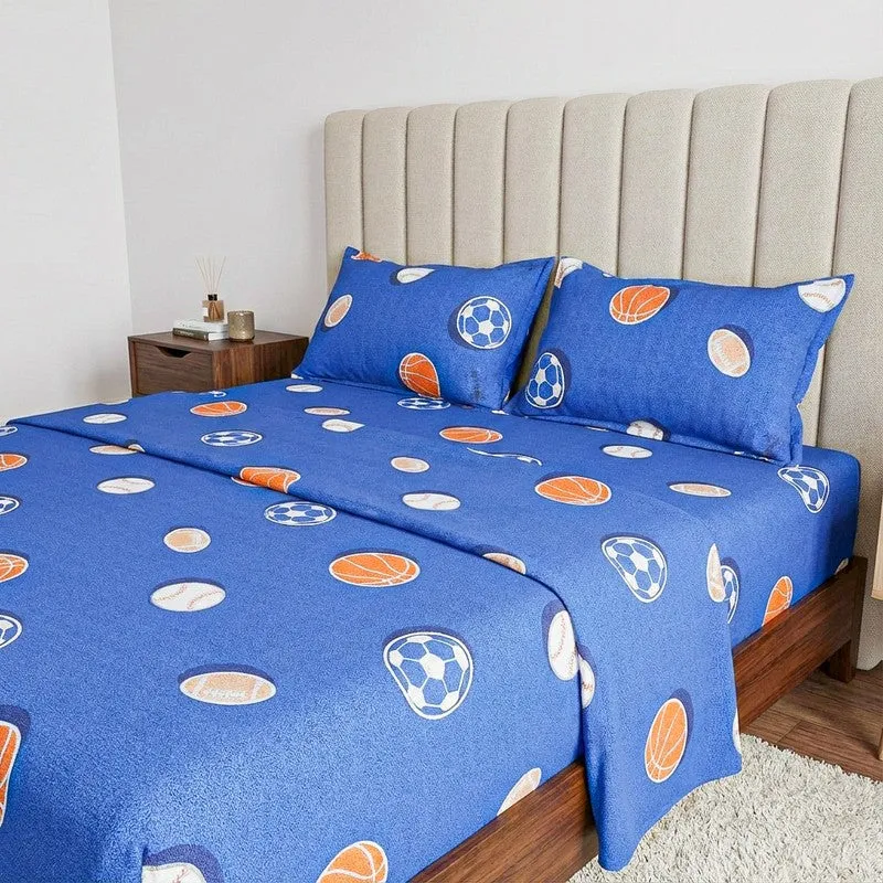 Baseball Dreams Kids Neon Print Cotton Bedsheet (Blue) - 144 TC media 3