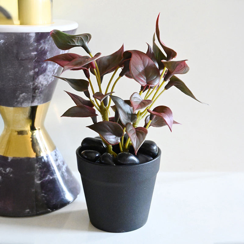 Moniva Artificial Pothos/Money Plant With Black Plastic Pot (Purple) - 19 cm media 3