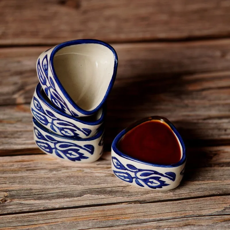 Dippure Ceramic Dip Bowls (Blue,White ,40 mL Each) - Set Of Four media 4