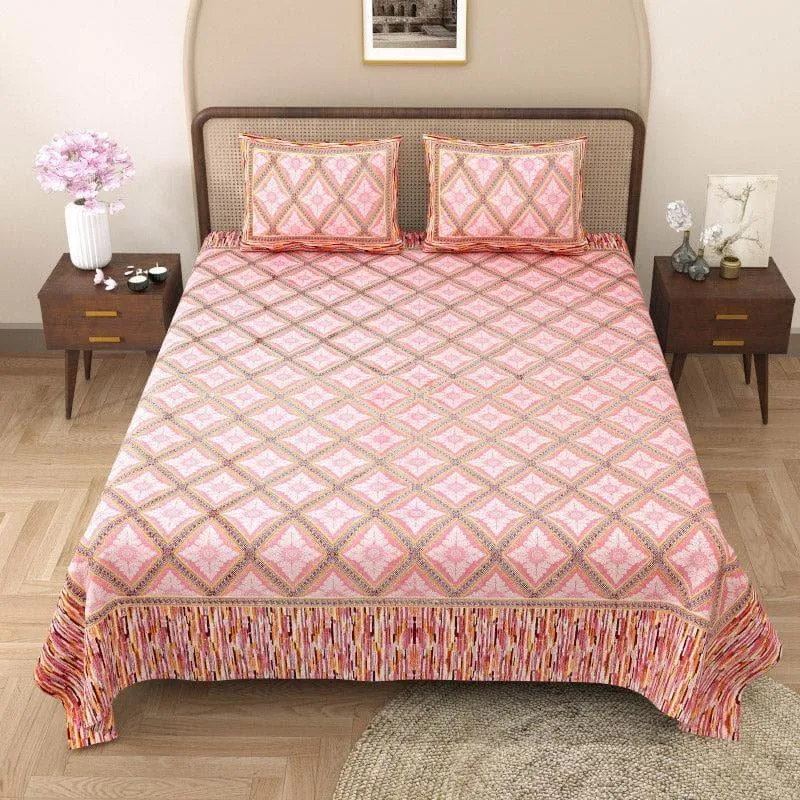Maitreya Cotton Bedsheet (Peach) - 144 TC media 1