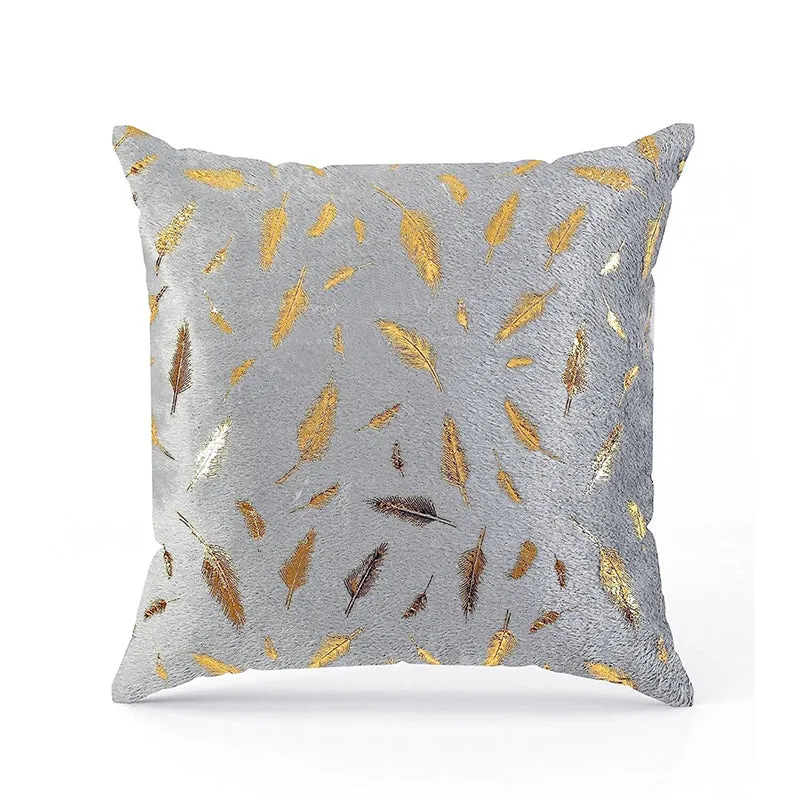 Golden Frond Velvet Cushion Cover (Grey) - Set Of Five media 3