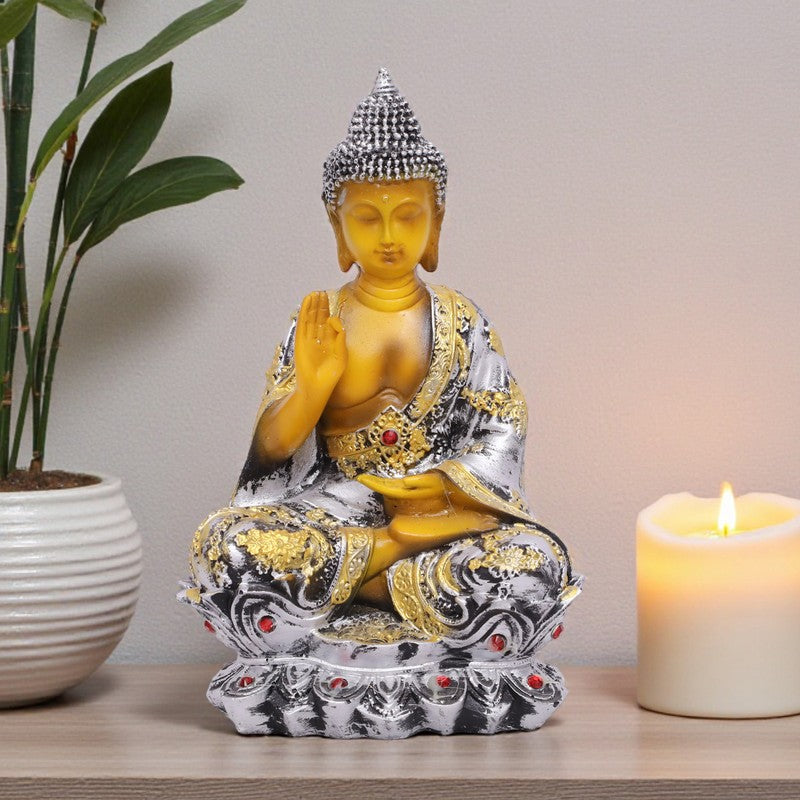 Solace Buddha Polyresin Idol (12 inches) - Silver