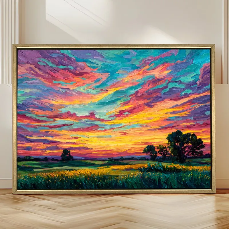 Burning Skyline Canvas Wall Painting With Frame media 4
