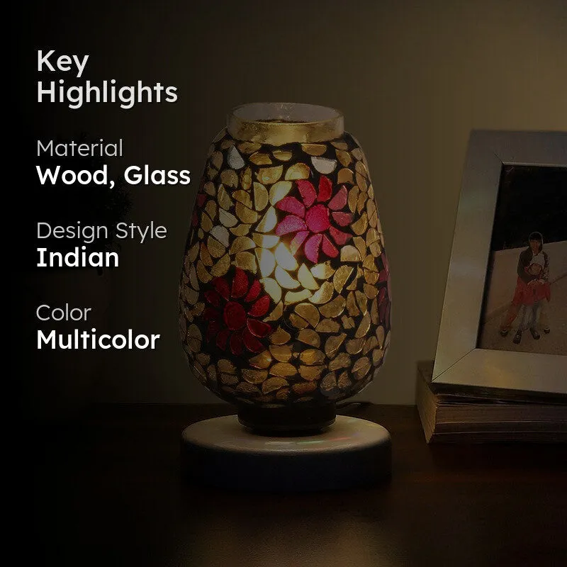 Luxomia Mosaic Glass Table Lamp With Wooden Base - Multicolor media 2