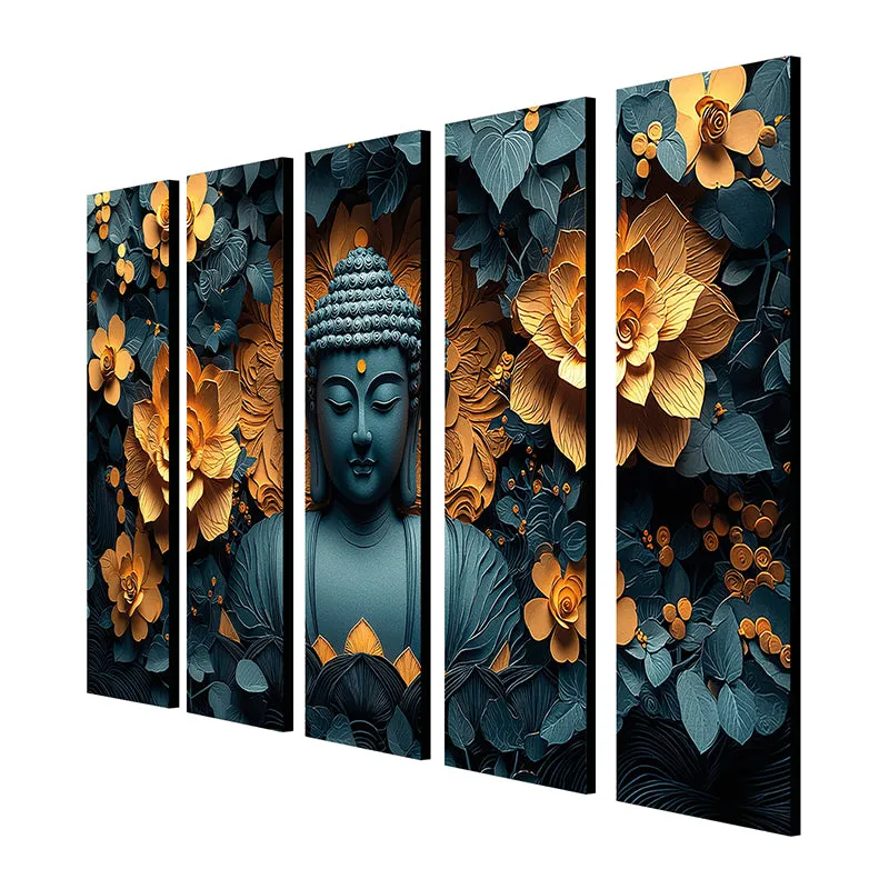 Obsidian Buddha Canvas Wall Art - Set Of Five media 6
