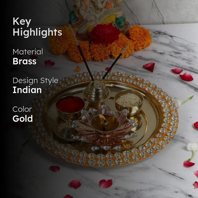 Beaded Bless Brass Thali - Five Piece Set media 2