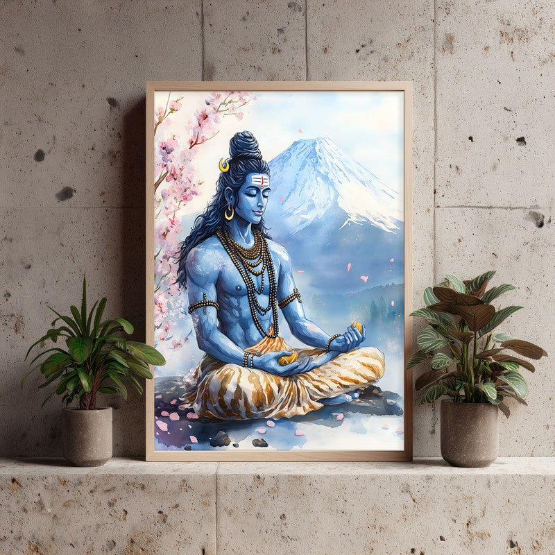 Mahakaleshwar Spiritual Archival Paper Wall Painting - Natural Brown Frame media 4