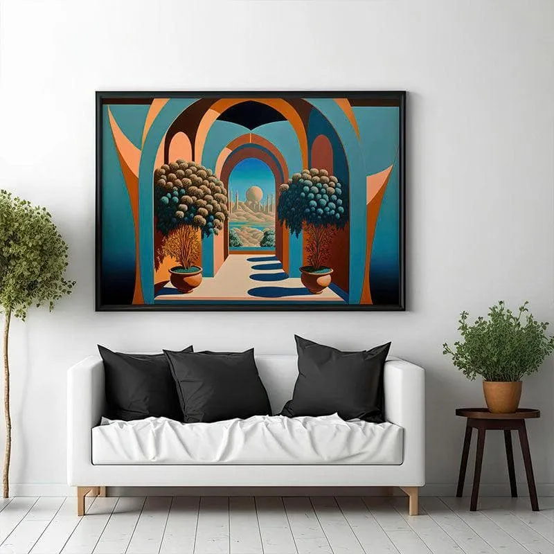 Landscape With Plants Canvas Wall Painting - Black Frame media 1