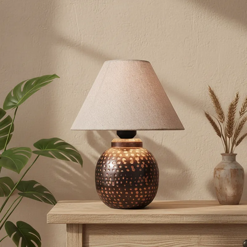 Spire Metal Fabric Table Lamp - Grey,Brown media 2