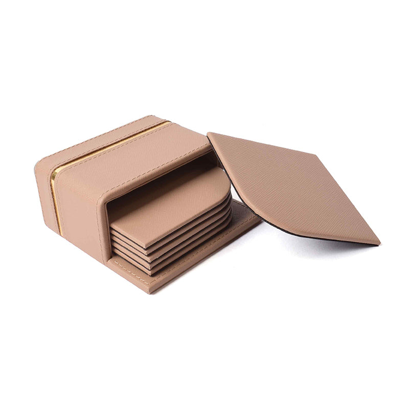 Ceastra Faux Leather Coaster (Beige) - Seven Piece Set media 8