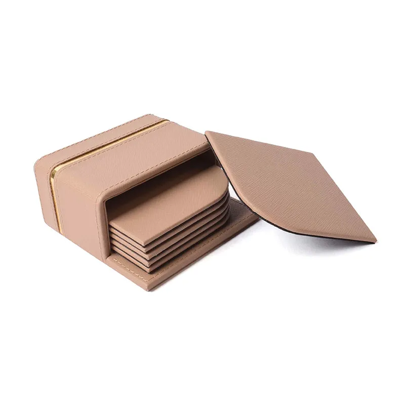 Ceastra Faux Leather Coaster (Beige) - Seven Piece Set media 8