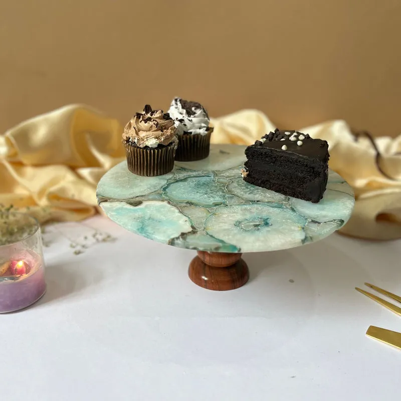 Emora Handcrafted Agate Cake Stand - Turquoise media 3
