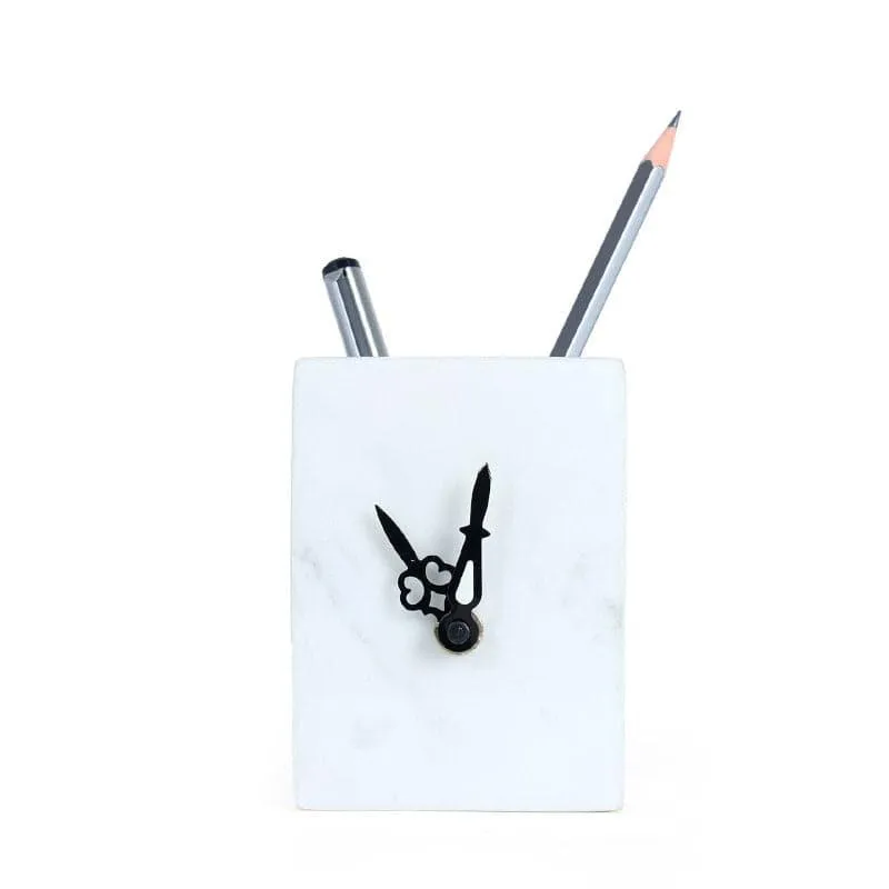 Seno Hand Crafted Marble Table Clock & Stationary Holder media 5