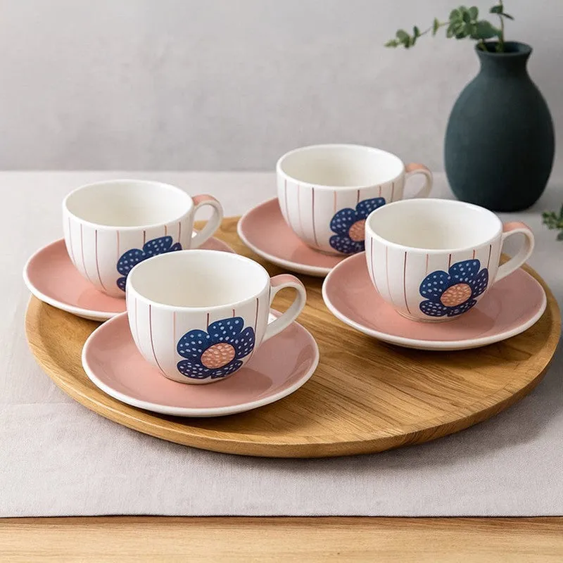 Petunia Handpainted Ceramic Cup & Saucer (180 ML) - Eight Piece Set media 1