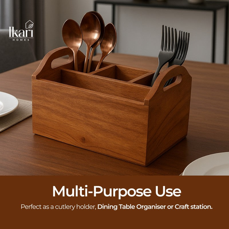Handled Divider Acacia Wood Cutlery Stand media 6
