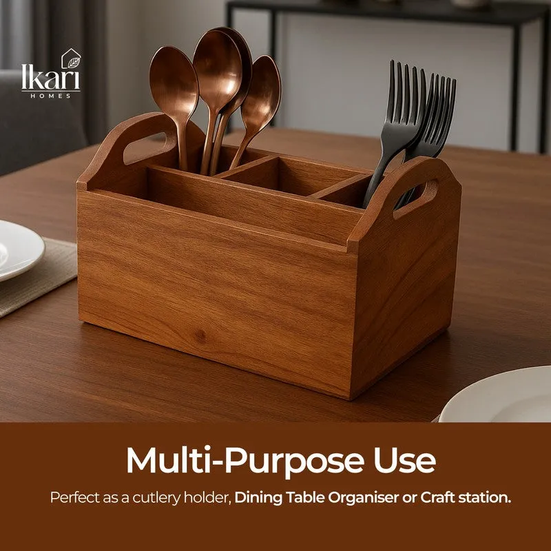 Handled Divider Acacia Wood Cutlery Stand media 6