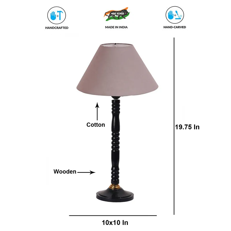 Glow Mesa Table Lamp With Carved Wooden Base - Grey,Black media 4