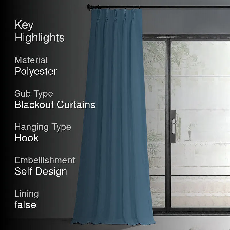 Noir Triple Pinch Pleat Blackout Curtain - Sky Blue media 2