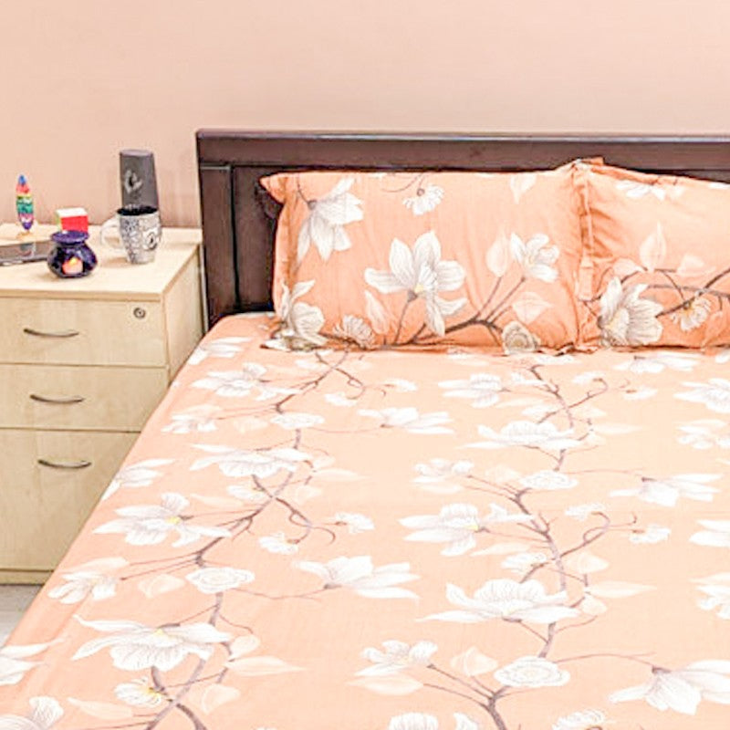 Lidera Flora Cotton Bedsheet (Orange) - 144 TC media 4