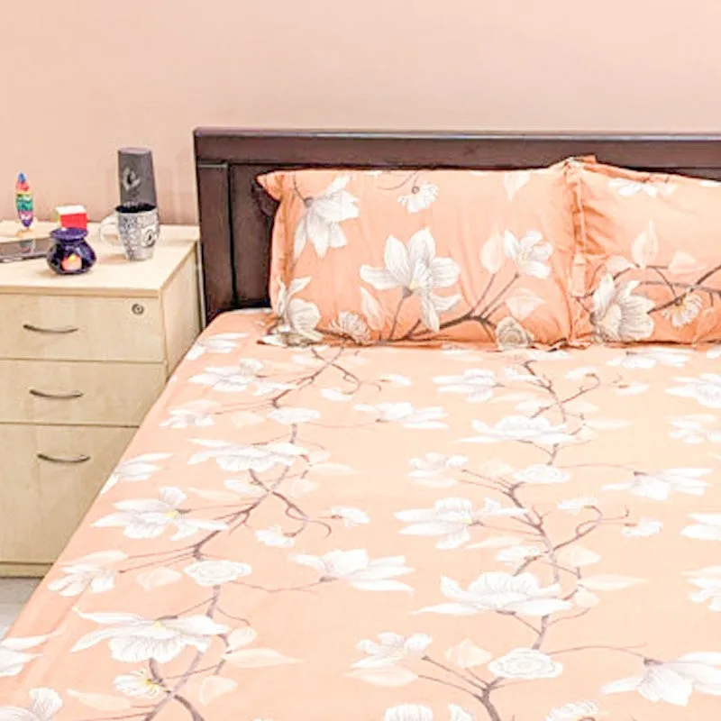 Lidera Flora Cotton Bedsheet (Orange) - 144 TC media 4