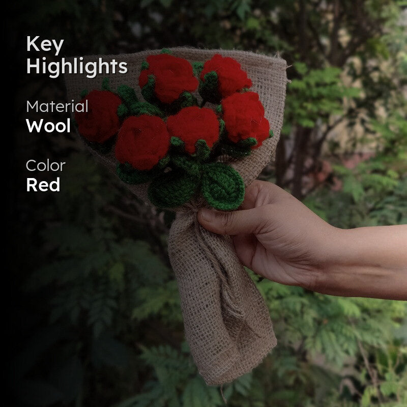 Crochet Handmade Rose Bouquet (Red,Orange) - Set Of Six media 2