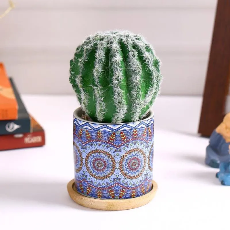 Faux Big Cacti In Ethnic Pot - 16 cms media 1
