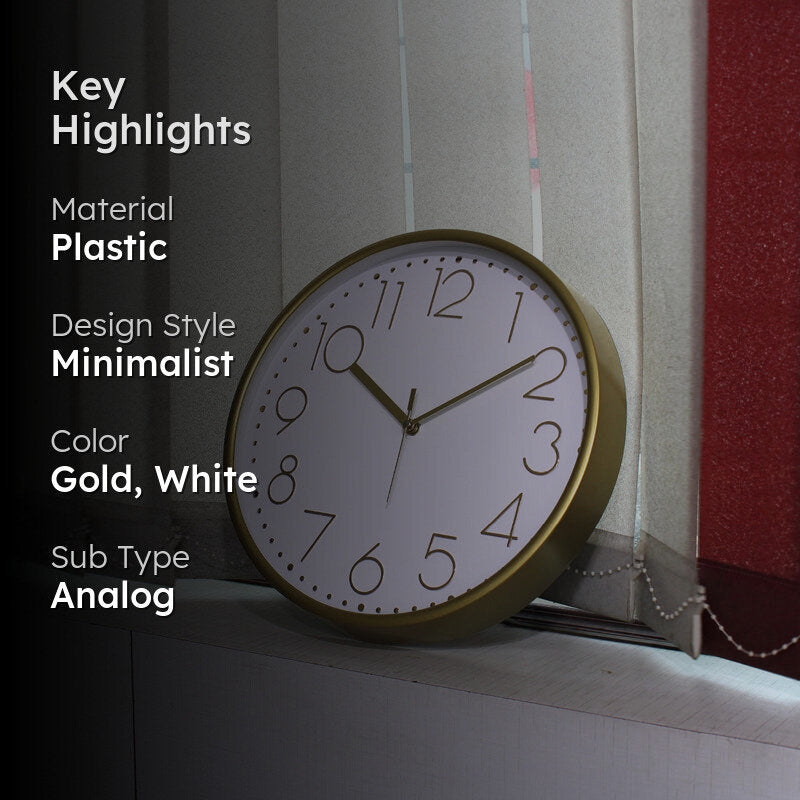 Tynox Analog Wall Clock - Gold, White media 2