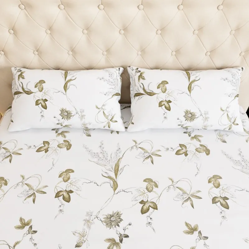 Sunpetal Floral Cotton Bedsheet (Green) - 180 TC media 4