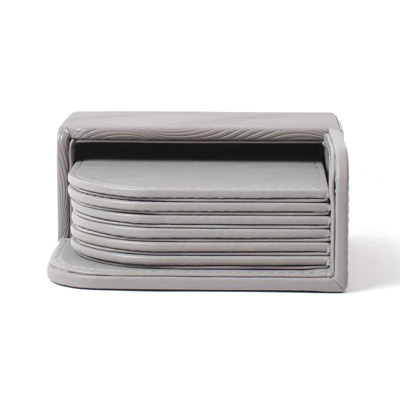 Veltrix Faux Leather Coaster (Grey) - Seven Piece Set media 3