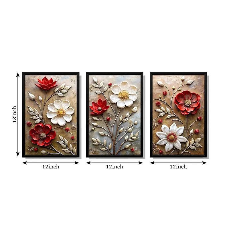 Crimson & Ivory Wall Art With Frame - Set Of Three media 8