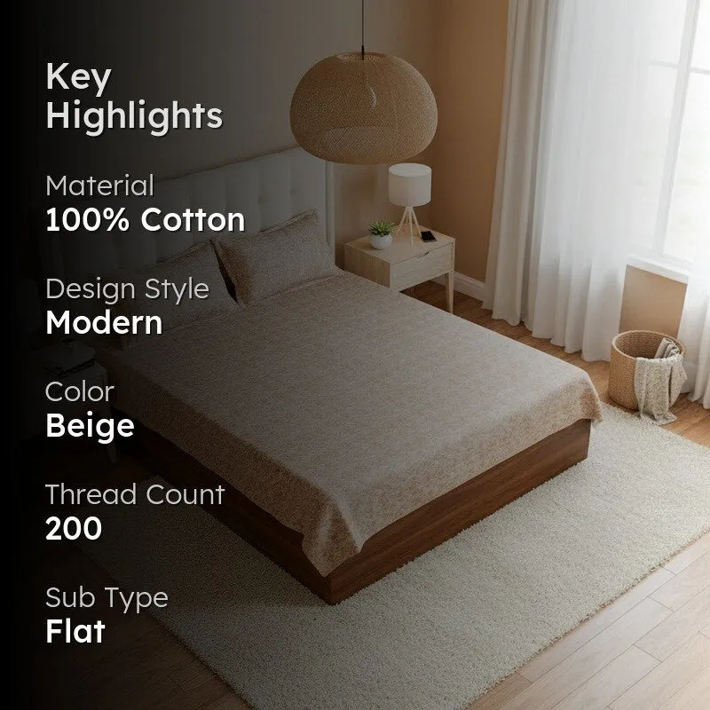 Caravel Floral Cotton Bedsheet (Beige) - 200 TC media 2