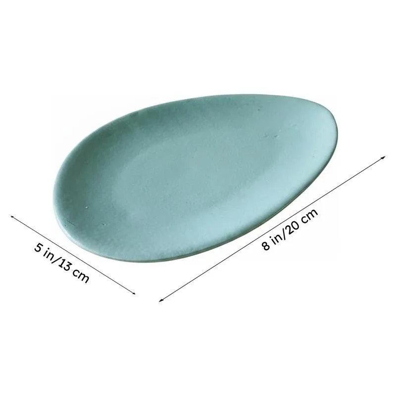 Almond Ceramic Platter (8 Inch) - Green media 8
