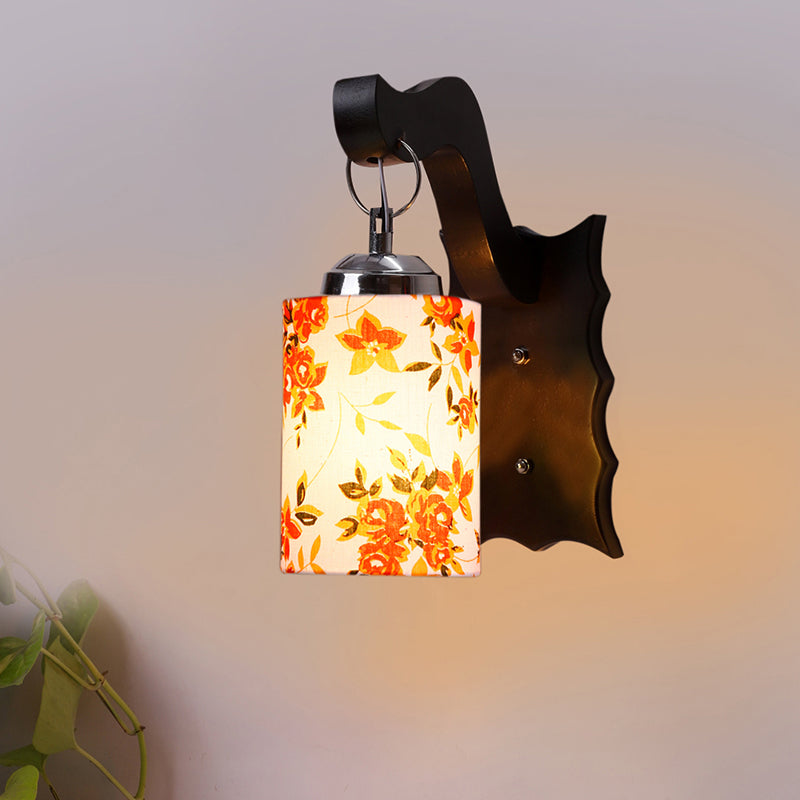 Delphi Printed Wooden Wall Lamp - Orange