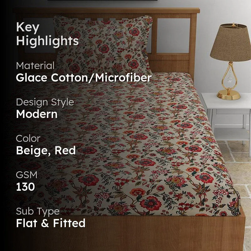 Gerberas Floral Microfiber Bedsheet (Beige) - 130 GSM media 2