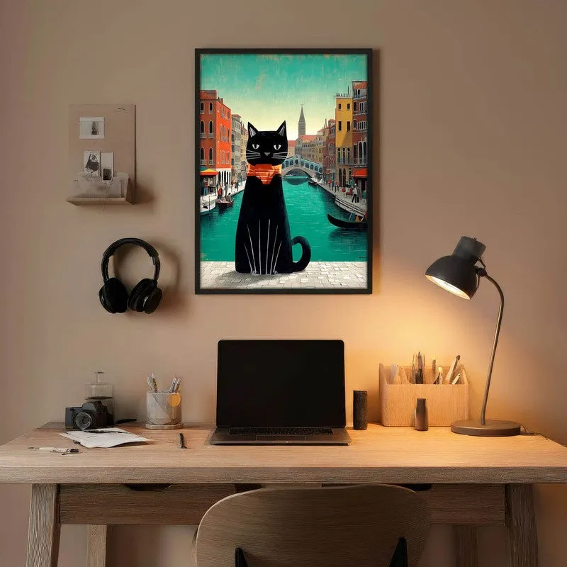 Black Muse Cat Wall Painting With Frame media 5