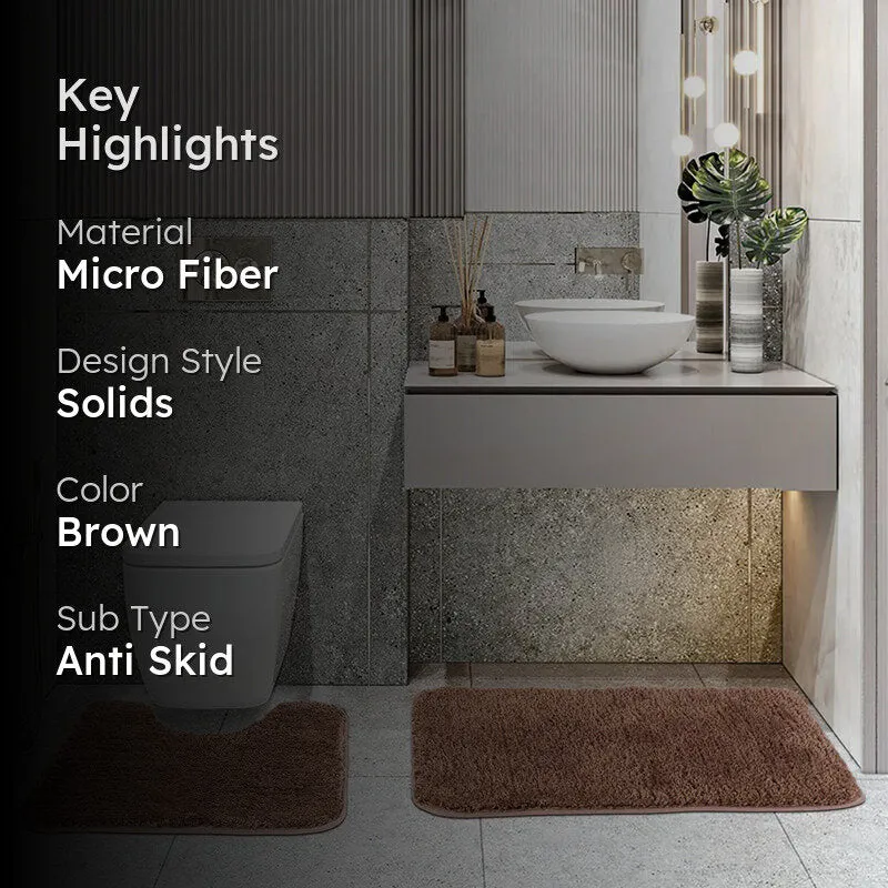Helen Anti Skid Bath Mat & Contour Mat (Brown) - Six Piece Set media 2