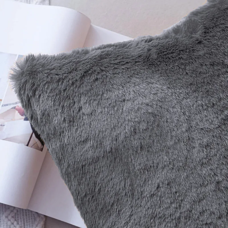 Cozy Puff Fur Cushion Cover Set (Grey) - Set Of Two media 5