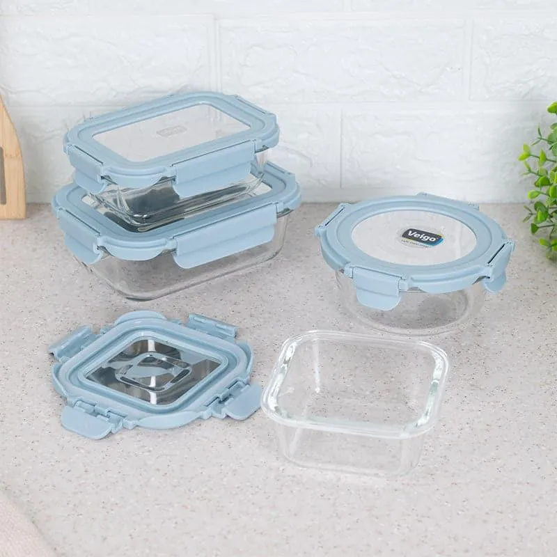 Nibble Love Blue Glass Lunch Box (370/640/400/320 ML) - Set Of Four media 1