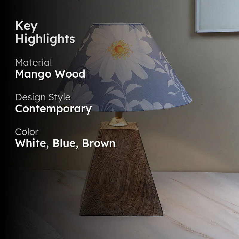 Daisy Blooms Obelisk Printed Mango Wood Table Lamp - White,Blue,Brown media 2