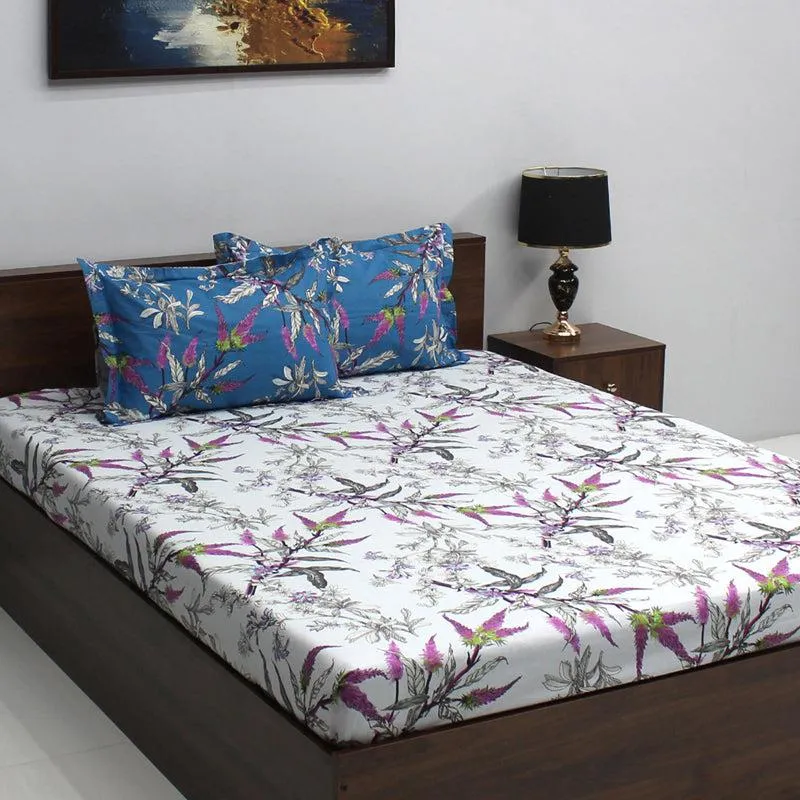 Waida Floral Cotton Bedsheet (Blue,Purple) - 110 TC media 3