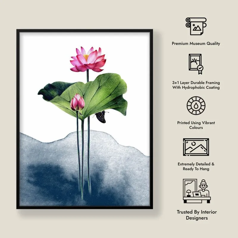 Watercolor Lotus Archival Paper Wall Art With Frame media 9