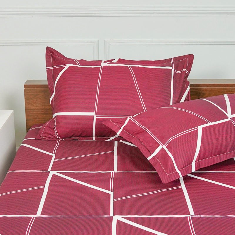 Manal Geomatric Neon Print Cotton Bedsheet s(Maroon) - 144 TC media 4