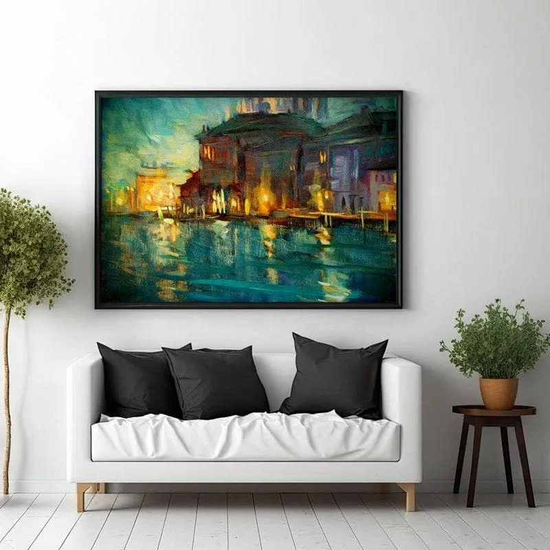 Venice Wonder Night Landscape Canvas Wall Painting - Black Frame media 3