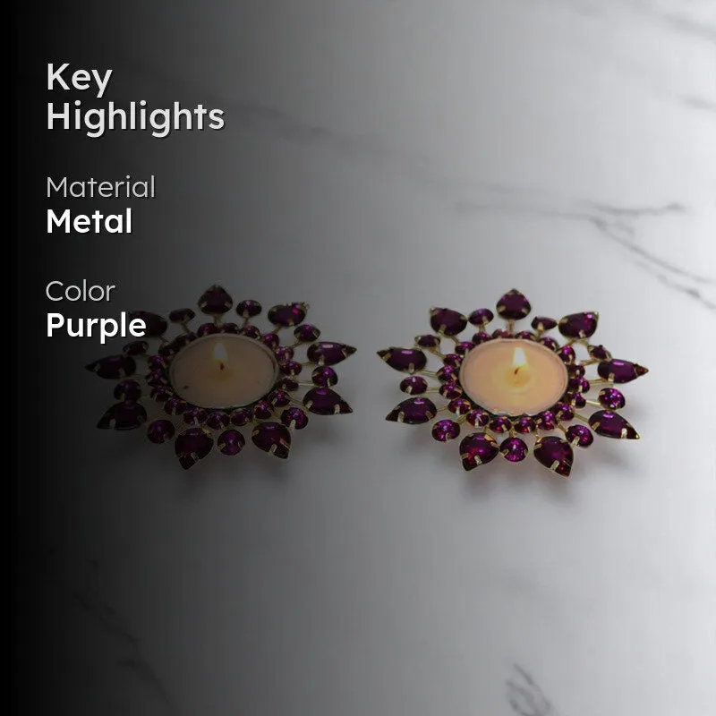 Tajra Ornate Tea Light Holder (Purple) - Set Of Two media 2