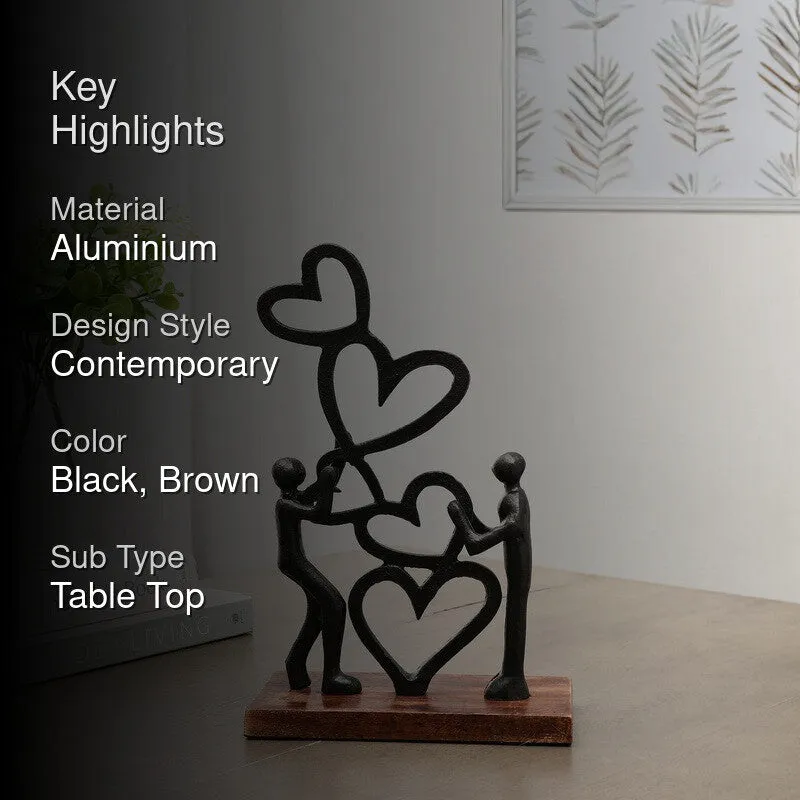 Heart Bloom Couple Aluminium Showpiece - Black media 2