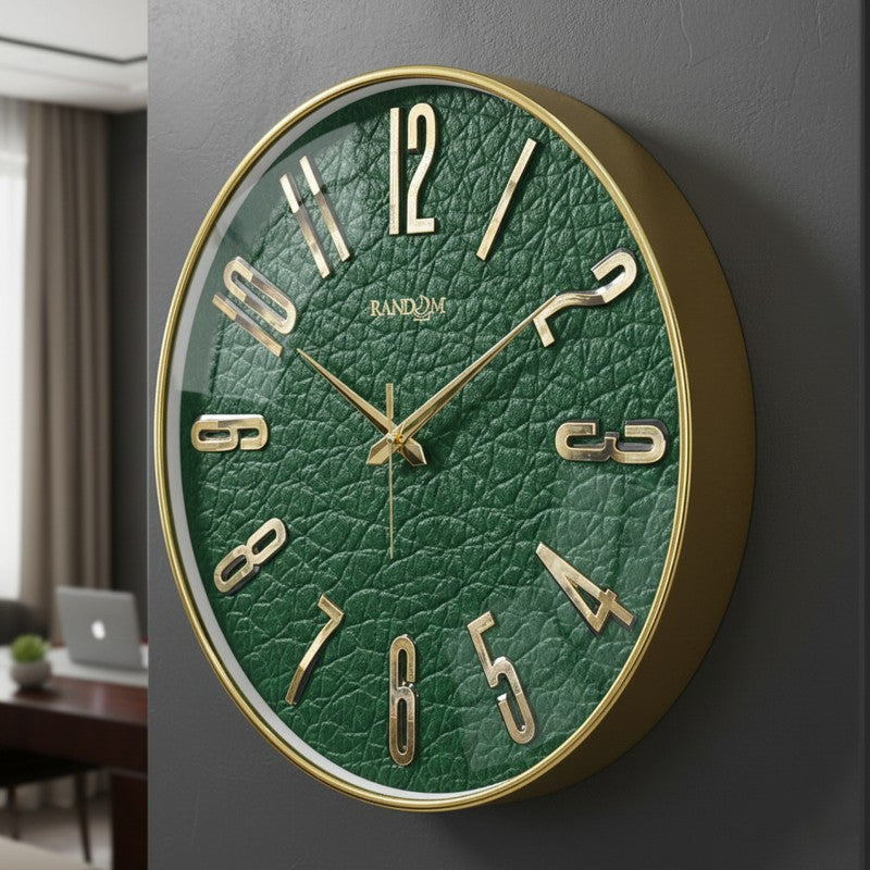 Elite Numeric Plastic Wall Clock - Green & Gold media 5